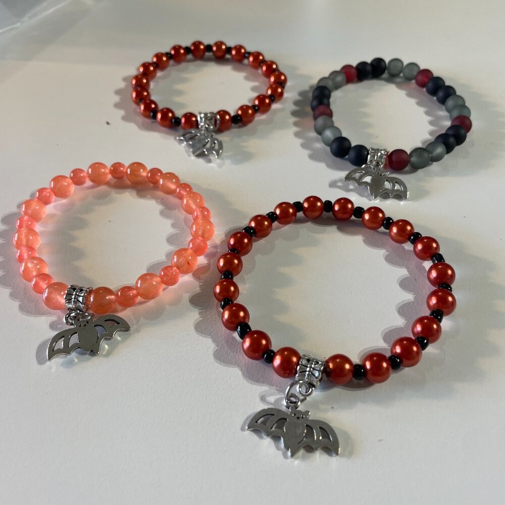 Goth Halloween Bracelets with Bat Charms